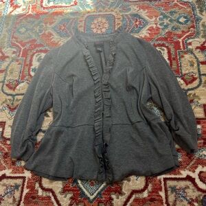 torrid Gray Ruffle-Trim Open Cardigan